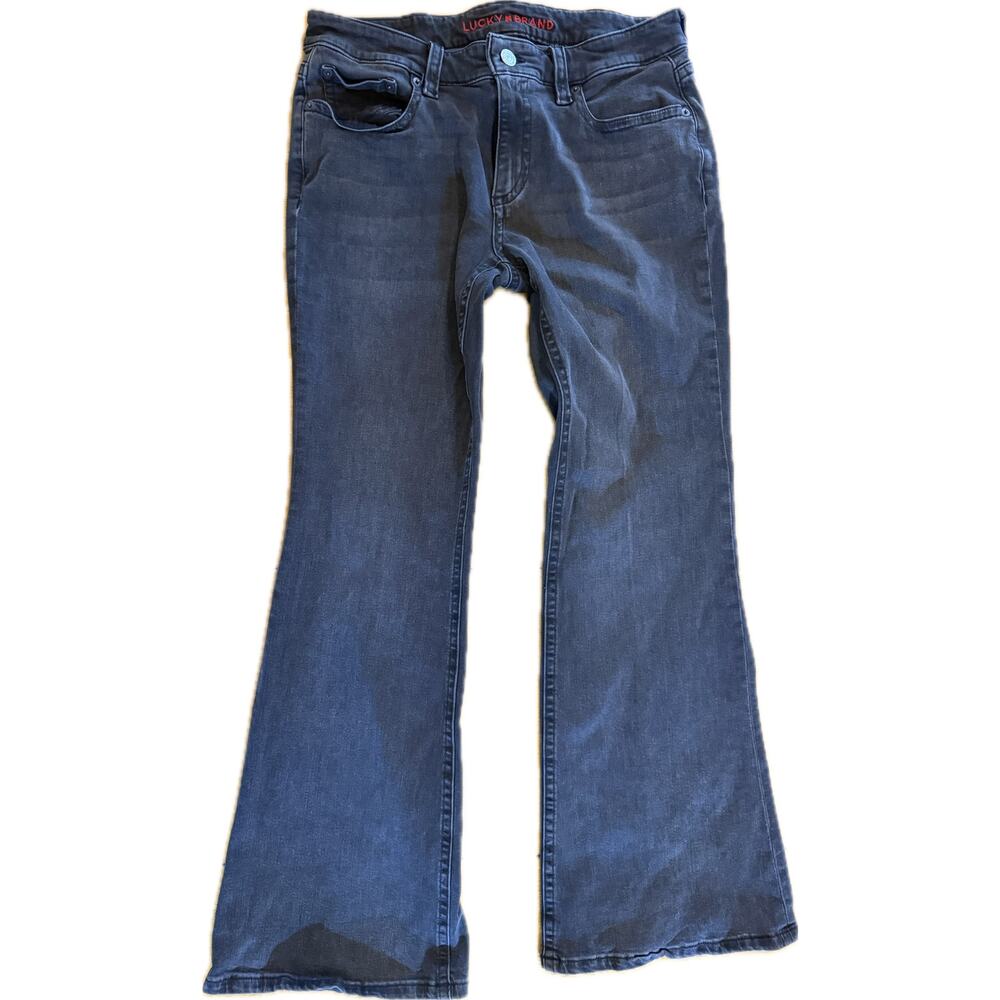 Lucky Brand Jeans Womens Size 12 Black Dark Wash‎ Low Rise Flare Stretch